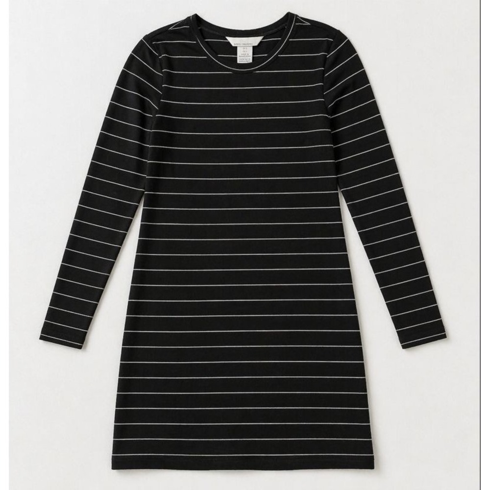 H&M BASICS Dress S Womens Long Sleeve Striped Black‎ Fitted Cotton Tunic